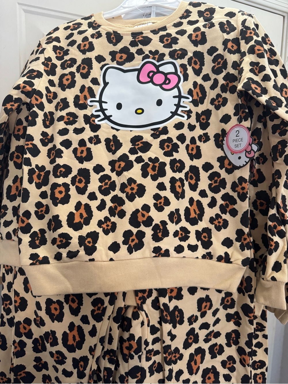 Hello Kitty Leopard Print Set - Beige, Black & Brown Accents Size 8/10